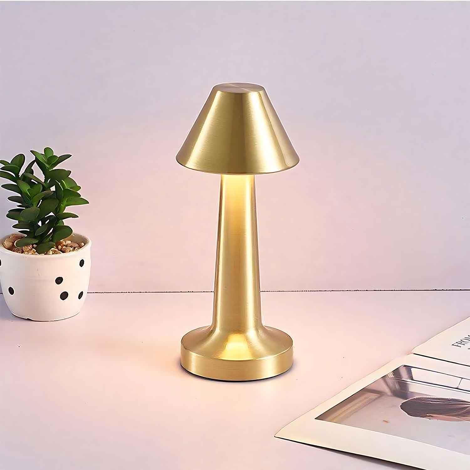 Golden Cap Table Lamp 3 Color Modes Warm Cool Natural Light, Adjustable Brightness, 1200 mAh Rechargeable Battery, Portable LED Night Light for Bedroom, Home Decor Use with Touch Sensor Control-image-7