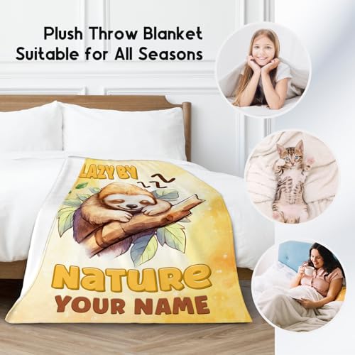 Custom Sloth Blanket, Cute Soft Throw Gifts for Girls, Cozy Flannel Throw Blankets for Couch Office, Orange 40"x50"