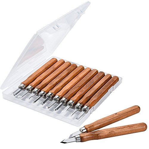 ASIV 12 Piezas Cinceles para Madera hechos de acero carbón de SK2 - Escultura de cinceles, cuchillo de trinchar hecho a mano para DIY mango de madera de herramientas Wax Carving Cover