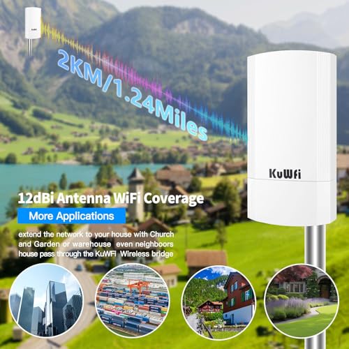 Image of KuWFi 5.8G Point to Point Outdoor WiFi Bridge,900Mbps Network Wireless Ethernet Bridge,2KM /1.24 Miles P2P Wireless Bridge CPE Kit IP65 Waterproof for Extend starlink Router Signal
