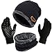 Kobilee Strickmütze Herren Winter Warm Schwarz Vintage Thermo Strick Beanie Mütze Wintermütze mit Schal Touchscreen Handschuhe Set