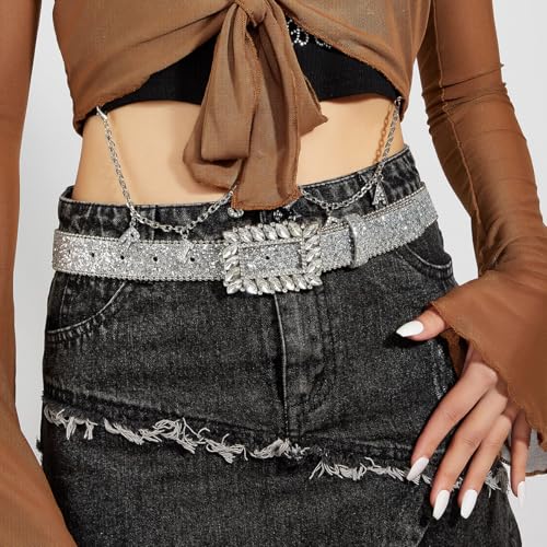 Women Men Rhinestone Belt Western Cowgirl Cowboy Bling Sequin Belt for Jeans Pants Fit 28"-38" Waist2