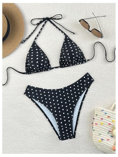 Image of Verdusa Women's Polka Dots Bikini Set Halter Triangle Swimsuit 2 Piece Bathing Suit Summer Swimwear