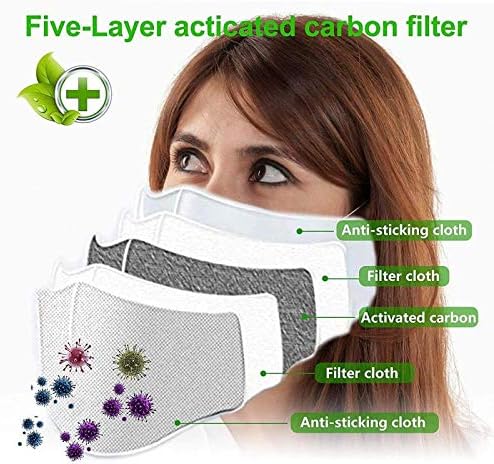 (100 sheets) Activated carbon filter 5 layers of replaceable filter paper, scarf insert 5 layers of replaceable adult activated carbon anti-fog filter paper