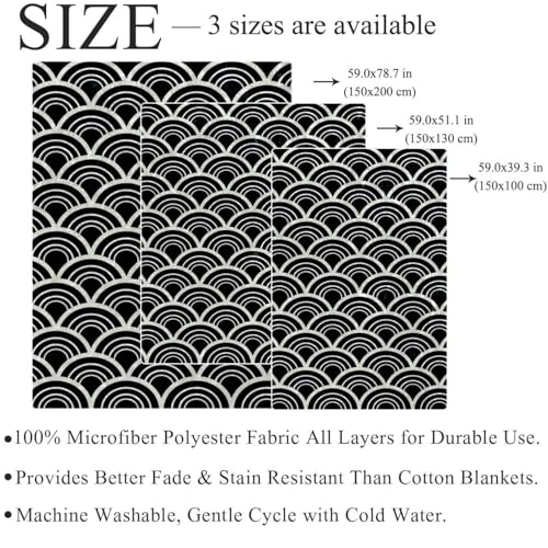 Couverture polaire écaille noire blanche 150x130 microfibre - 5