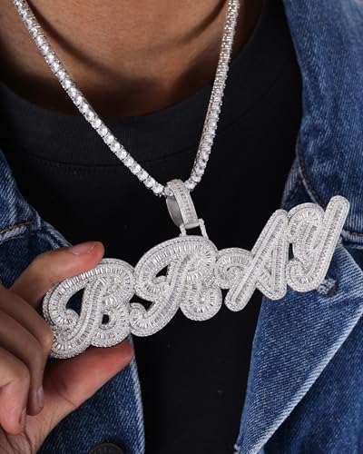 Lulu Mel 14k Gold Plated Name Necklace Personalized For Men Women, Iced Out Rappers Wear Hip Hop Nameplate Letter Pendant Charms Jewelry with Cuban Link Chain3