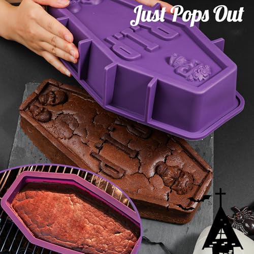 Webake Silicone Coffin Cake Pan, 12 Inch Large Tombstone Shaped Cake Mold for Baking Halloween Themed Party - Thumbnail 4