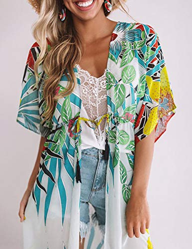 Bsubseach Saída de praia feminina de chiffon/raiom em estilo quimono, cardigã longo, Print 7, tamanh