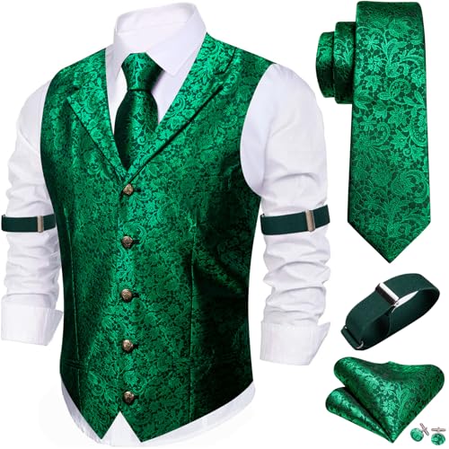 Image of Barry.Wang Mens Silk Lapel /Shawl Collar Vest Tie Sleeve Holder Set Formal /Casual Paisley Vests Wedding Tuxedo Waistcoat