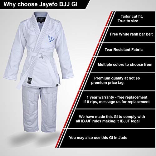 Jayefo Men-Women Bjj Gi Mgdon (White/Blue, A2) #TOP4