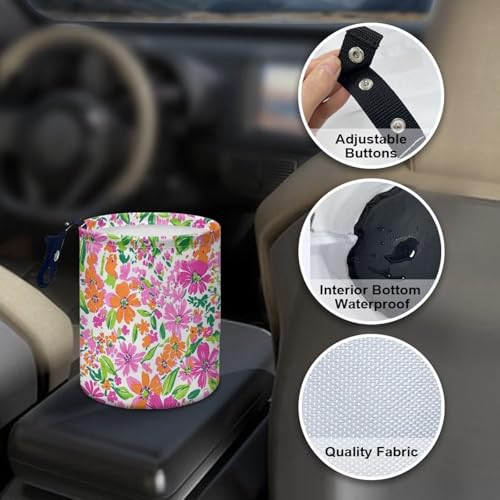 Image of Colorful Floral Car Garbage Can Mini Car Trash Bin Hanging Headrest with Adjustable Buttons Multipurpose Car Organizer AutoAccessories