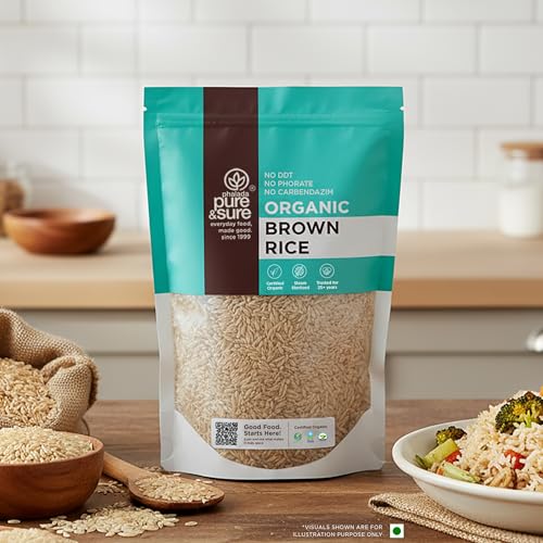 Image of Pure & Sure Organic Brown Rice 1Kg | 100% Naturally Processed & Unpolished Brown Chawal | Rich in Protein & Fiber | Helps to control Diabetes & Blood Pressure