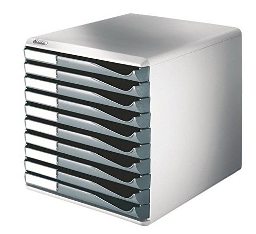 Leitz | Ablagebox | Post- und Formular-Set | Gehäuse grau | Schubladen dunkelgrau | 10 Schubladen