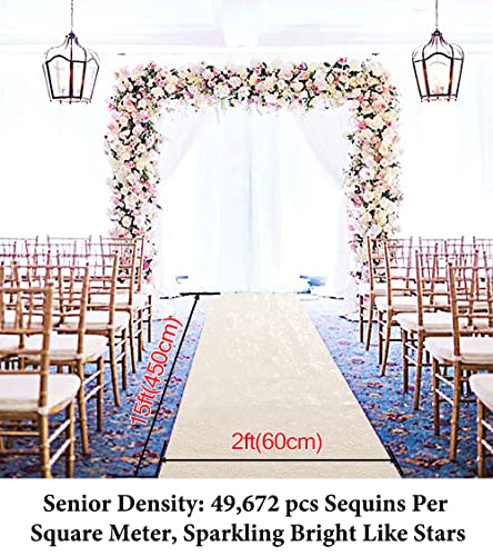 ShinyBeauty 2FTX15FT-Gangläufer Hochzeits-Elfenbein Sparkly Carpet Runner für Hochzeits- / Weihnachts- / Thanksgiving-Dekor (90x450cm) (2FTx15FT, Elfenbein)