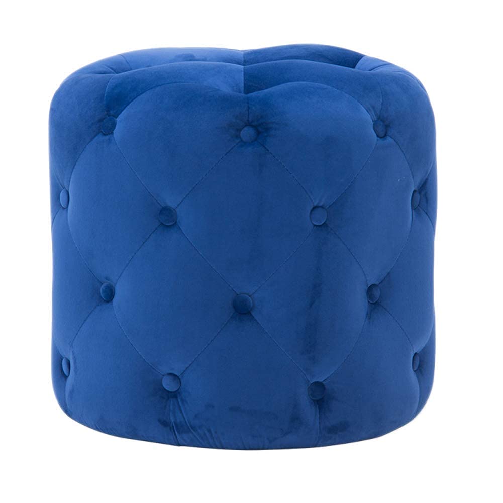 Tabouret ottoman rond velours bleu pour soulager vos jambes fatiguées