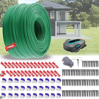 Cavo Perimetrale Robot Tagliaerba, Filo Perimetrale per Robot Tagliaerba 150m + 75 Picchetti + 30 Connettori + 30 Terminali Connessione Rame Zincato