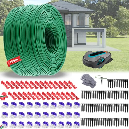 Cavo Perimetrale Per Robot Tagliaerba,Filo Perimetrale Robot Tagliaerba 150m + 75 Picchetti + 30 Connettori +30 Terminali Connessione filo di rame zincato, Alla Maggior Parte dei Robot Tagliaerba