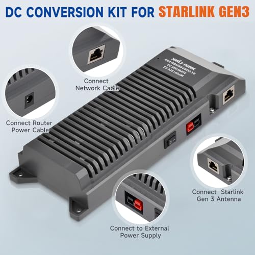 12V to 57V DC Power Conversion EL6 Set for Starlink 12V Conversion Kit Gen 3-4 in 1 Energy Saving DC Conversion Kit for Starlink Gen3 V 3 Internet Kit Satellite (with Wifi6E Router)3