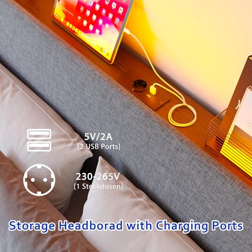 Bett120x200 mit Lattenrost aus Metall,Jugendbett 120x200 mit Kopfteil und Stauraum,Bettgestell 120x200 cm mit LED Beleuchtung,Gästebett,Doppelbett KeinBoxspringbett Erforderlich,Schwarzes – Bild 6