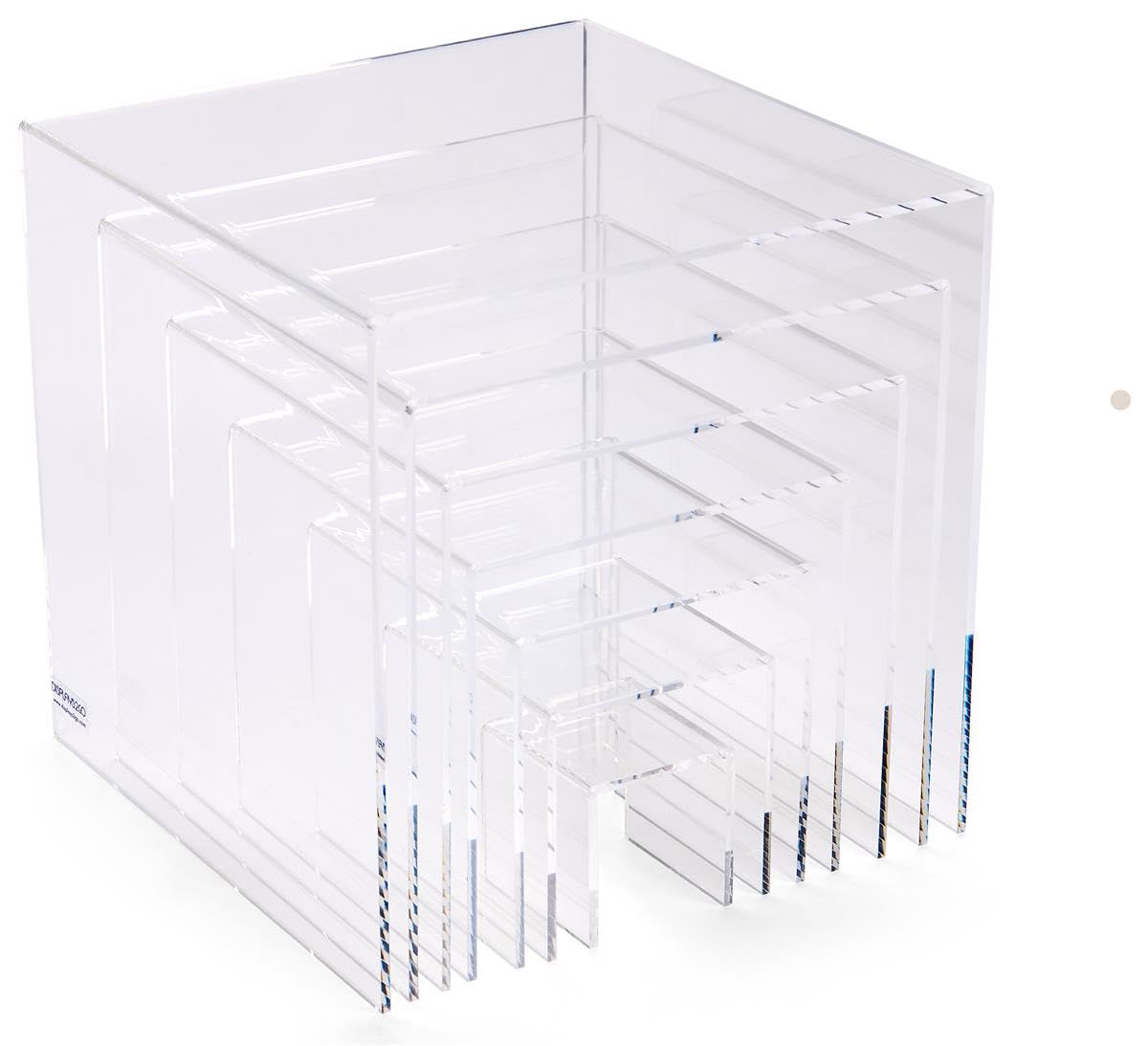 Acrylic Display Risers, Recycled Material, Assorted Sizes, Set of 5 or 7 - Clear