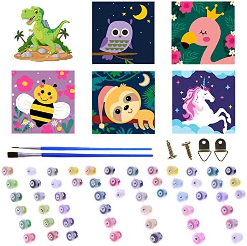 WJGJ DIY Paint by Numbers for Kids, 6 Pack Paint by Number for Children Beginner Easy Acrylic Watercolor Number Painting Canvas Arts for Kids, Oil Painting Paint-by-Number Kits for Decor