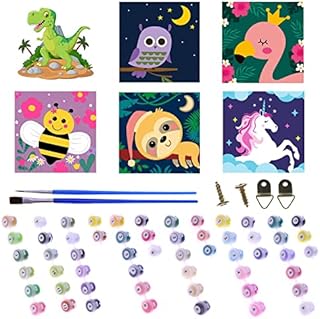 WJGJ DIY Paint by Numbers for Kids, 6 Pack Paint by Number for Children Beginner Easy Acrylic Watercolor Number Painting Canvas Arts for Kids, Oil Painting Paint-by-Number Kits for Decor