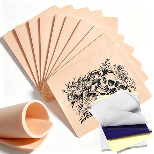 3MM Fake Skin and Transfer Paper Kit - Jconly 30pcs Tattoo Skin and Transfer Paper Kit Includes 10pcs Best Silicone Thick Skin Double Sided 20Pcs Stencil Paper Tattoo Supplies Tattoo Kit