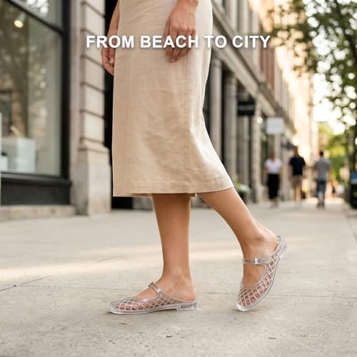 Image of MUSSHOE Women's Clear Jelly Sandals: Closed Toe Slingback Flats - Water-Friendly Summer Beach Shoes - Lightweight Easy-Clean Casual Sandals