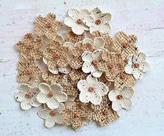Hessian Small Mini Beaded Flowers - 2cm Diameter (Pack of 40)