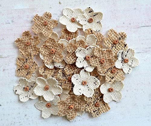 Hessian Small Mini Beaded Flowers - 2cm Diameter (Pack of 40)