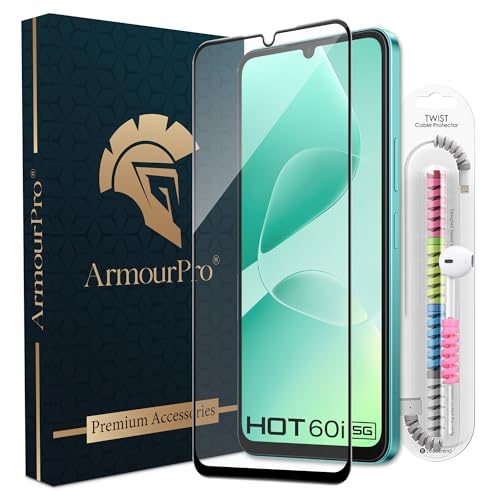 Image of ArmourPro Military Grade Gorilla Tempered Glass Screen Protector Compatible for Infinix Hot 60i with Edge to Edge Coverage, Cable Protector and Easy Installation kit (6.7 Inch)