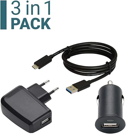 Slabo 3 en 1 Set Cargador para Ulefone Armor 2 | Ulefone Power 5 | UMIDIGI S2 Lite con Cable de Datos USB-C | Cargador Coche Mini | Cargador Slim USB