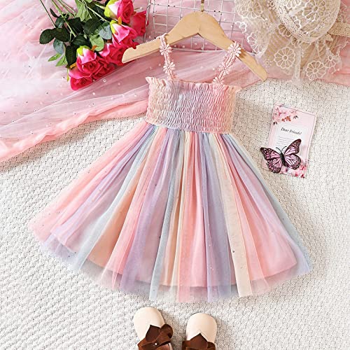 Girls' Floral Colorful Princess Dress Cute Sweet Spaghetti Straps Tube Top Tulle Tutu Dress for Flower Girl4