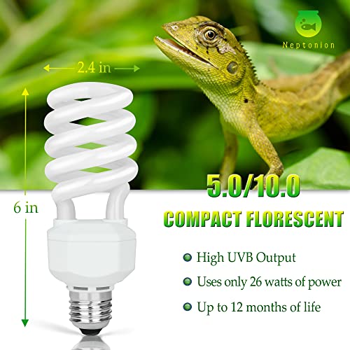 NEPTONION UVA UVB 10.0 Reptiles Bulb, 26W Dual-Threat UV Light Bulb, Compact Fluorescent Lamp, Suitable for Desert Reptiles - Image 2