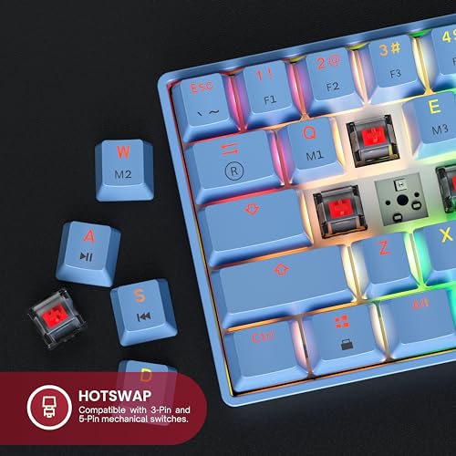 Image of HK GAMING GK61 60% v3 | Hotswap Mechanical Gaming Keyboard | 61 Keys Multi Color RGB LED Backlit for PC /Mac Gamer | US Layout (Blue, Cherry Mx Red)