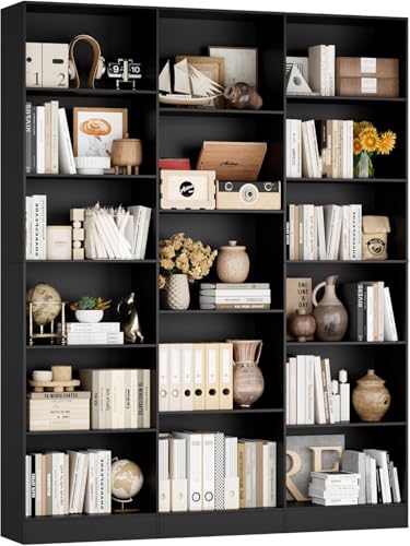 FirFurd 188cm Estantería Grande, Estanterías Almacenaje Madera, Librería, Estanterias para Libros, para Salón, Oficina y Estudio, 3 Filas, con 17 Compartimentos, 188 x 149 x 23,5 cm (Negro)