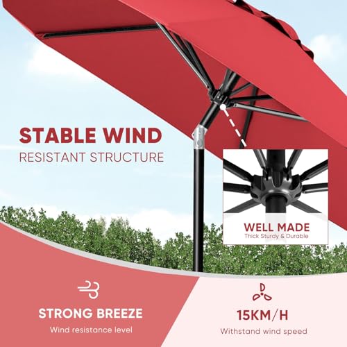 Image of Tempera Patio Market Outdoor Table Umbrella with Push Button Tilt and Crank, Large Sun Umbrella with Sturdy Pole & Fade Resistant Canopy, Easy to Set