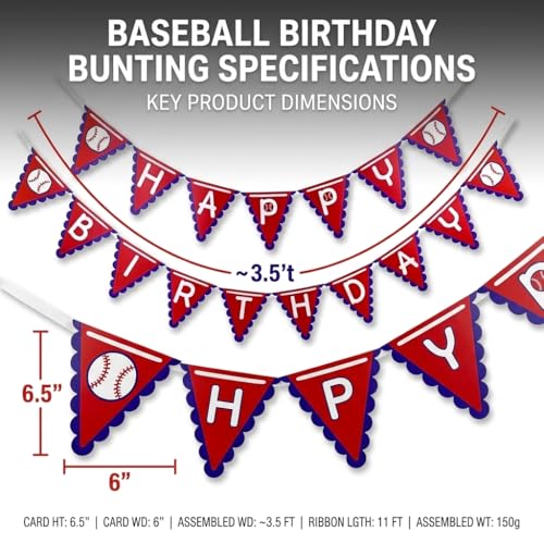 Image of Baseball Happy Birthday Banner Red Blue White Party Decorations,17Pcs Paper Bunting Birthday Supplies for Sports Theme Party,Baby Shower
