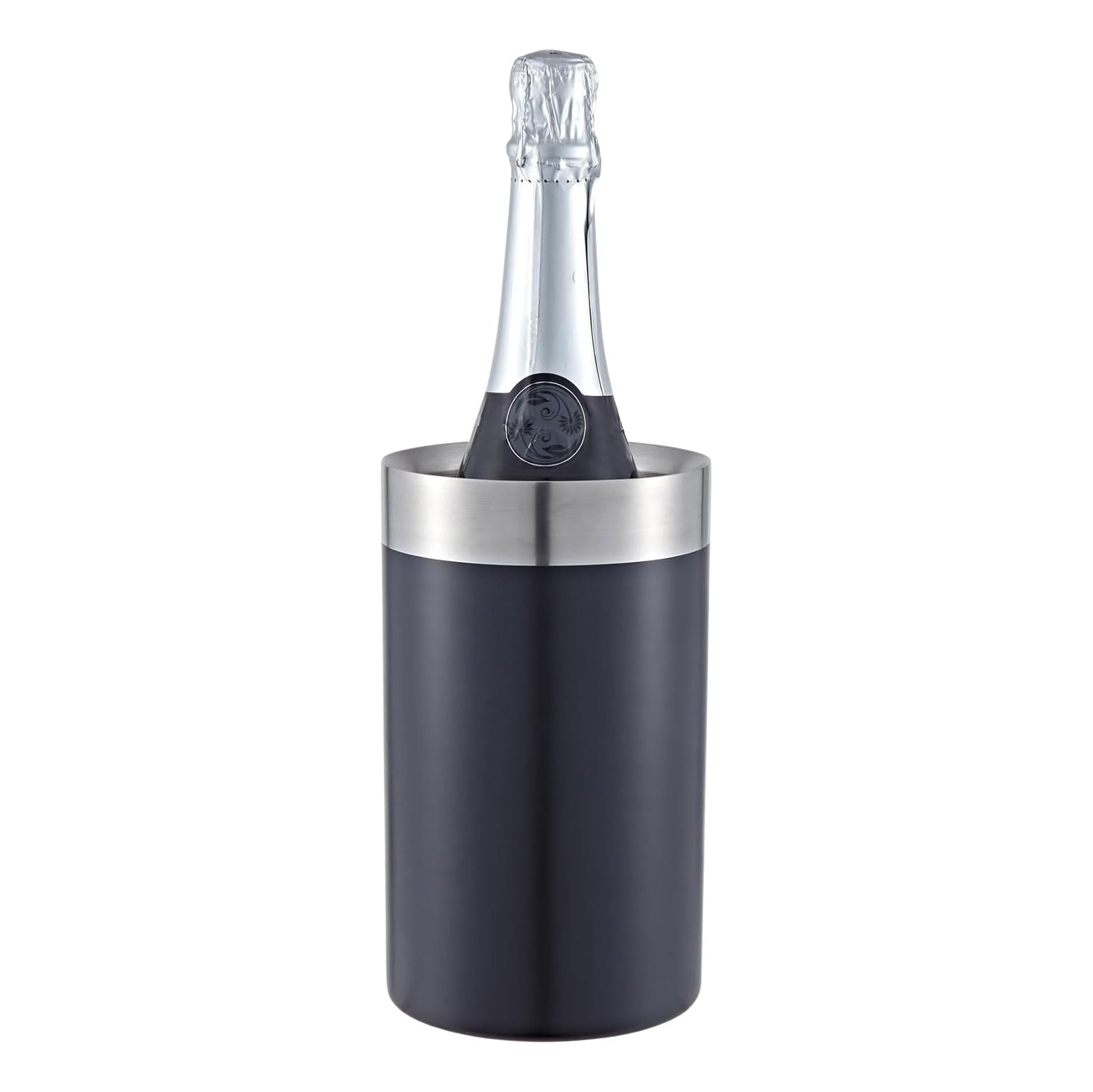 Buckingham Portable Champagne Wine Bottle Cooler Stainless Steel Double Wall Wine Chiller Premium Indoor & Outdoor Bottle Cooler 20 cm (Black Finish)