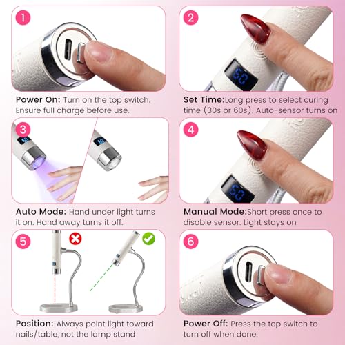 Rosiour Mini U/V Lamp for Gel Nails- Rechargeable Handheld Nail U V Led Curing Light with Stand- Flash Cure Fast Dry U/V Lamp with Auto Sensor for Home Manicure and Salon (Pink) 57.8g