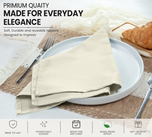 Image of Ruvanti Cloth Napkins Set of 12, Cotton Enrich 18 inchx18 inch - Ivory /Cream