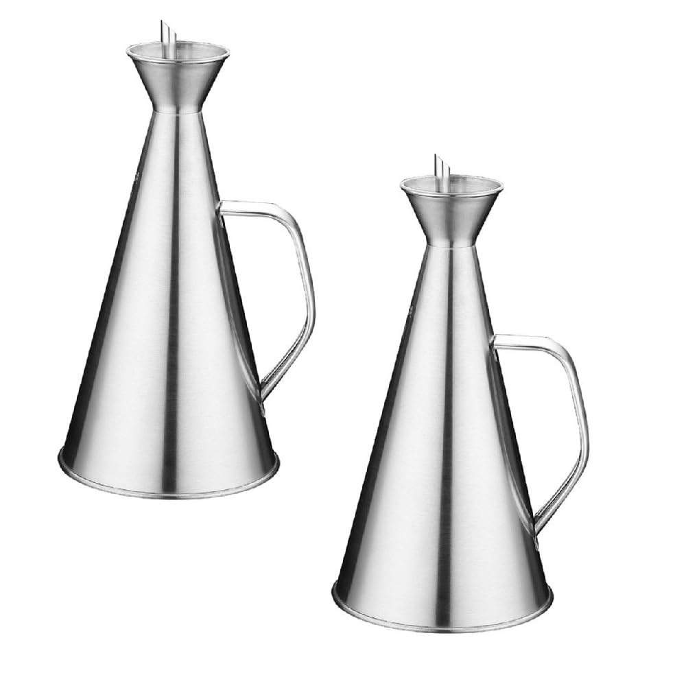 TopHomer Lot de 2 distributeurs d'huile étanches en acier inoxydable - 500 ml - Anti-goutte - Pour huile d'olive, vinaigre et liquides - Ustensiles de cuisine et barbecue