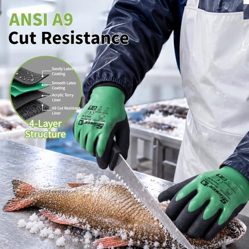 Image of Schwer 6 Pairs Waterproof Winter Work Gloves, A9 Cut Resistant, PM3399, L