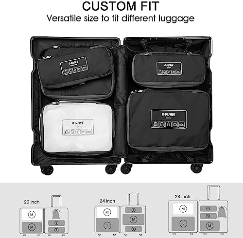 G4Free 6 Sets Compression Packing Cubes, 3 Sizes Waterproof Travel Luggage Organizer Foldable Storage Bags Set, Lightweight Accessories Essentials