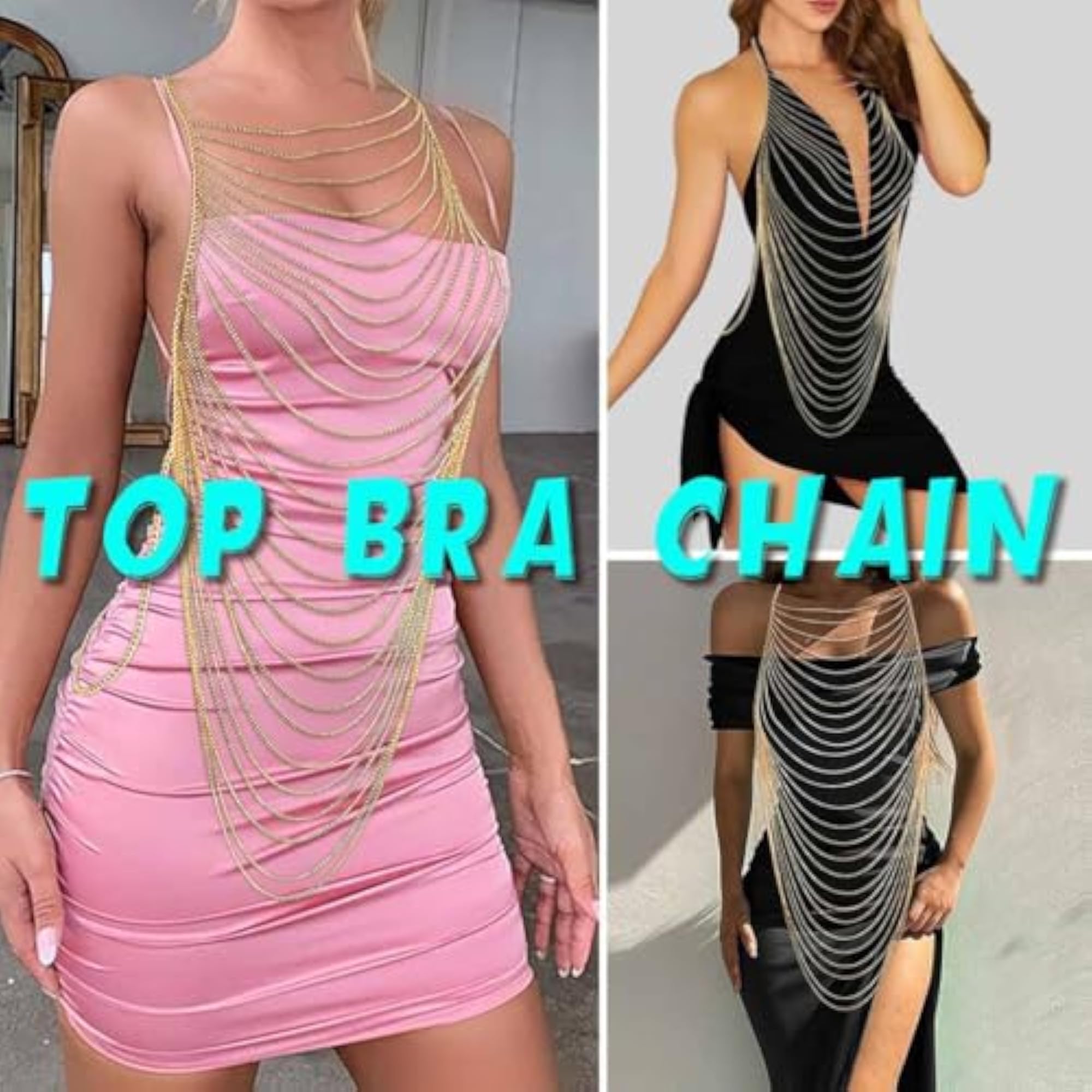 Women's Gold Body Chain Tassel Bra Harness, Chic Accessory