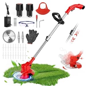 Cordless Strimmer Telescopic Lightweight Grass Trimmer Garden Strimmer, 25cm Adjustable Charging Brushless Grass Trimmer with 23 Blades Ideal for Lawn Care, eed Control, nd Garden Maintenance (Red)
