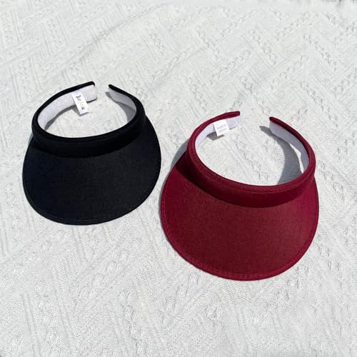 Image of 2 Pack Sun Visor Hats Women Men Clip On Wide Brim Visors Hat Outdoor Sports Golf Beach Travel Tennis Caps