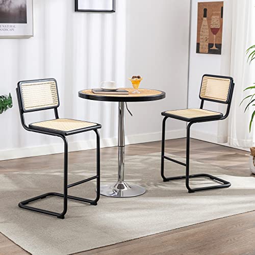 Flouki Rattan Counter Stools Set Of 2, Stool Bar Chair 24", Barstool Chair With Hand-Woven Cane Backrest，Armless With Back, Modern Style Chair Bar, For Bar, Kitchens, Dining Areas And Living Rooms #TOP3