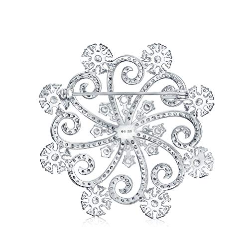 Large Frozen Winter Swirl Holiday Party Cz Cubic Zirconia Scarf Christmas Statement Snowflake Brooch Pin For Women Silver Plated Brass #TOP1