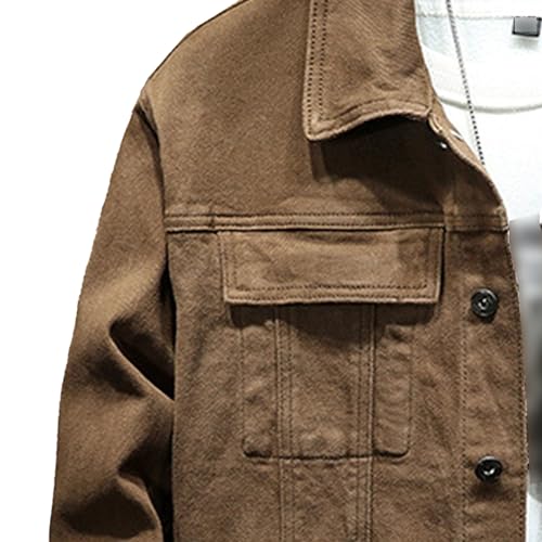 DGKaxiyaHM Men's Distressed Button Front Denim Jacket Classic Casual Trucker Jean Coat Lapel Washed Fashion Outerwear (Large,Brown)4